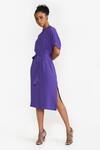 Buy_PERONA_Purple Cotton Solid Band Collar Annie Shirt Dress _Online_at_Aza_Fashions