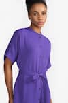 Shop_PERONA_Purple Cotton Solid Band Collar Annie Shirt Dress _Online_at_Aza_Fashions