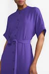 PERONA_Purple Cotton Solid Band Collar Annie Shirt Dress _at_Aza_Fashions