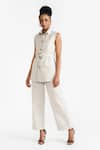 Buy_PERONA_Beige Cotton Solid Collared Ariana Front Pocket Vest _at_Aza_Fashions