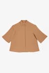 Shop_PERONA_Brown Cotton Solid Collared Blaire Asymmetric Shirt 