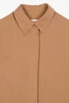 PERONA_Brown Cotton Solid Collared Blaire Asymmetric Shirt _Online