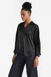 Shop_PERONA_Black Cotton Solid Collared Cynthia Shirt _Online_at_Aza_Fashions