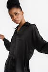 PERONA_Black Cotton Solid Collared Cynthia Shirt _at_Aza_Fashions