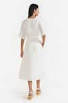 PERONA_White Cotton Stripe V Neck Etsu Detailed Midi Dress _Online_at_Aza_Fashions