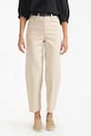 PERONA_Beige Cotton Plain Juliette Barrel Pant _Online_at_Aza_Fashions