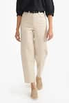 Buy_PERONA_Beige Cotton Plain Juliette Barrel Pant _Online_at_Aza_Fashions