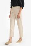 Shop_PERONA_Beige Cotton Plain Juliette Barrel Pant _Online_at_Aza_Fashions