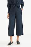 PERONA_Blue Cotton Plain Kimiko Wide Legged Pant _Online_at_Aza_Fashions