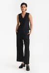 Buy_PERONA_Black Cotton Plain V Neck Maia Vest _at_Aza_Fashions