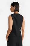 Shop_PERONA_Black Cotton Plain V Neck Maia Vest _at_Aza_Fashions