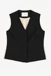 Shop_PERONA_Black Cotton Plain V Neck Maia Vest 