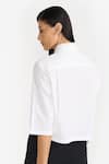 Shop_PERONA_White Cotton Plain Collared Neck Penny Cropped Shirt _at_Aza_Fashions