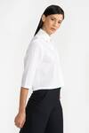 PERONA_White Cotton Plain Collared Neck Penny Cropped Shirt _at_Aza_Fashions