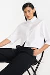 Shop_PERONA_White Cotton Plain Collared Neck Penny Cropped Shirt 