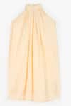 Buy_PERONA_Yellow Cotton Plain Halter Neck Scarlett Draped Fluid Dress_Online_at_Aza_Fashions
