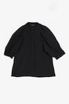 Buy_PERONA_Black Cotton Plain Collared Neck Veronica Puff Sleeve Shirt _Online_at_Aza_Fashions