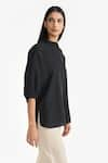 PERONA_Black Cotton Plain Collared Neck Veronica Puff Sleeve Shirt _at_Aza_Fashions