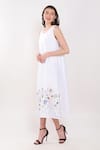 Buy_Linen Bloom_White 100% Linen Embroidery Thread Round Neck Floral Border Dress _Online_at_Aza_Fashions