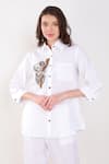 Linen Bloom_White 100% Linen Embroidery Thread Collar Koala Placement Shirt_Online_at_Aza_Fashions