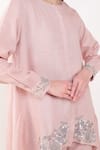 Linen Bloom_Pink 100% Linen Embroidery Sequin Round Neck Border Kurta And Pant Set _at_Aza_Fashions