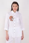 Linen Bloom_White 100% Linen Embroidery Thread Collar Puppy Placement Shirt _Online_at_Aza_Fashions