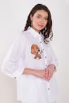 Linen Bloom_White 100% Linen Embroidery Thread Collar Puppy Placement Shirt _at_Aza_Fashions