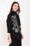 Buy_Linen Bloom_Black 100% Linen Embroidery Thread Collar Flower Shirt _Online_at_Aza_Fashions