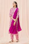 Samyukta Singhania_Pink Cotton Printed Floral Band Collar Princess-cut A-line Kurta Set_at_Aza_Fashions