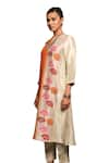 Shop_Avni Bhuva_Ivory Kurta Silk Wildbloom Striped Round Neck Daidai Pattern With Pant _at_Aza_Fashions