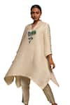 Shop_Avni Bhuva_Ivory Linen Print Bloom V Neck Amai Asymmetric Kurta With Pant _at_Aza_Fashions