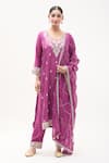 Buy_Samyukta Singhania_Purple Kurta Dola Silk Embroidery Floral Round Neck Pant Set _at_Aza_Fashions