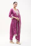 Buy_Samyukta Singhania_Purple Kurta Dola Silk Embroidery Floral Round Neck Pant Set _Online_at_Aza_Fashions