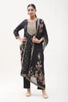 Buy_Samyukta Singhania_Black Kurta Dola Silk Print Floral Round Neck Zardozi Embellished Pant Set _at_Aza_Fashions