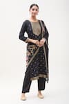 Buy_Samyukta Singhania_Black Kurta Dola Silk Print Floral Round Neck Zardozi Embellished Pant Set _Online_at_Aza_Fashions