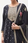 Shop_Samyukta Singhania_Black Kurta Dola Silk Print Floral Round Neck Zardozi Embellished Pant Set _Online_at_Aza_Fashions