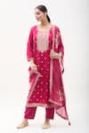 Samyukta Singhania_Red Kurta Dola Silk Print Floral Round Geometric Zardozi Embellished Pant Set _Online_at_Aza_Fashions