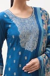 Shop_Samyukta Singhania_Blue Kurta Muslin Jacquard Floral Round Neck Flower Paisley Pattern Pant Set _Online_at_Aza_Fashions