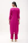 Shop_Samyukta Singhania_Magenta Kurta Muslin Jacquard Floral Round Neck Paisley Yoke Pattern Pant Set _at_Aza_Fashions