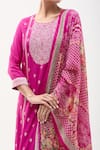 Shop_Samyukta Singhania_Magenta Kurta Muslin Jacquard Floral Round Neck Paisley Yoke Pattern Pant Set _Online_at_Aza_Fashions