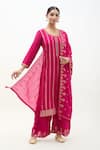 Buy_Samyukta Singhania_Pink Kurta Dola Silk Woven Floral Round Neck Jacquard Panel Work Pant Set _at_Aza_Fashions