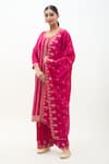 Buy_Samyukta Singhania_Pink Kurta Dola Silk Woven Floral Round Neck Jacquard Panel Work Pant Set _Online_at_Aza_Fashions