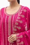 Shop_Samyukta Singhania_Pink Kurta Dola Silk Woven Floral Round Neck Jacquard Panel Work Pant Set _Online_at_Aza_Fashions