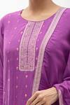 Shop_Samyukta Singhania_Purple Muslin, Organza Embroidery Round Neck Flower Butti Kurta Pant Set_Online_at_Aza_Fashions