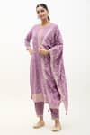 Buy_Samyukta Singhania_Purple Kurta Muslin Jacquard Floral Round Neck Floret Butti Pattern Pant Set _at_Aza_Fashions