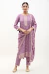 Buy_Samyukta Singhania_Purple Kurta Muslin Jacquard Floral Round Neck Floret Butti Pattern Pant Set _Online_at_Aza_Fashions