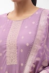 Shop_Samyukta Singhania_Purple Kurta Muslin Jacquard Floral Round Neck Floret Butti Pattern Pant Set _Online_at_Aza_Fashions