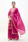 Buy_Samyukta Singhania_Pink Kurta Dola Silk Print Floral Round Neck Bloom Sharara Set _Online_at_Aza_Fashions