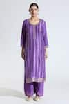 Samyukta Singhania_Purple Kurta Dola Silk Woven Floral Round Jacquard Panel Pattern Palazzo Set _Online_at_Aza_Fashions