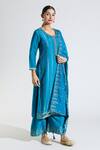 Shop_Samyukta Singhania_Blue Kurta Dola Silk Woven Floral Jacquard Panel Pattern Straight Palazzo Set _at_Aza_Fashions